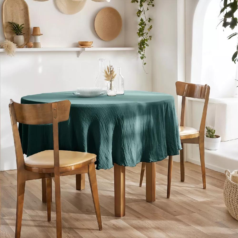 eminza Nappe ronde gaze de coton (180 cm) Gaïa Bleu canard