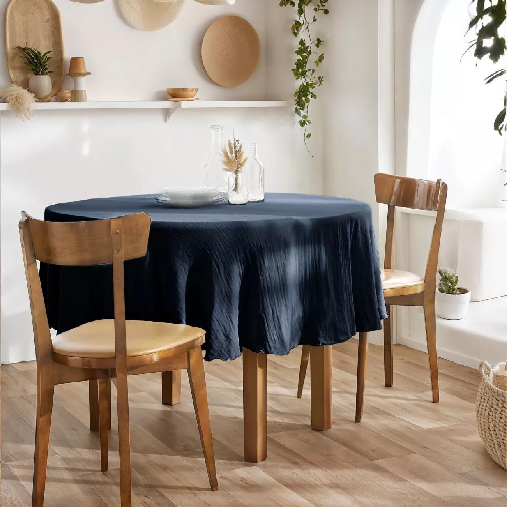 eminza Nappe ronde gaze de coton (180 cm) Gaïa Bleu nuit