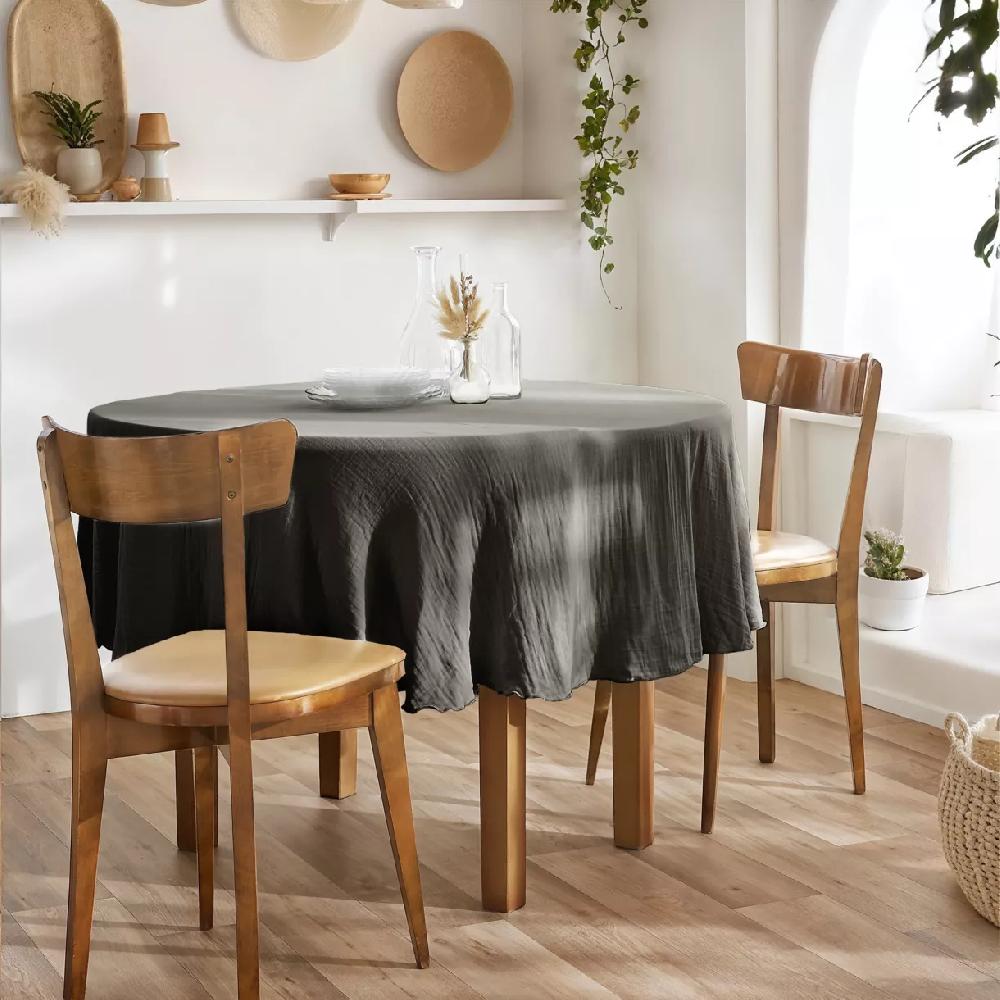 eminza Nappe ronde gaze de coton (180 cm) Gaïa Gris granit