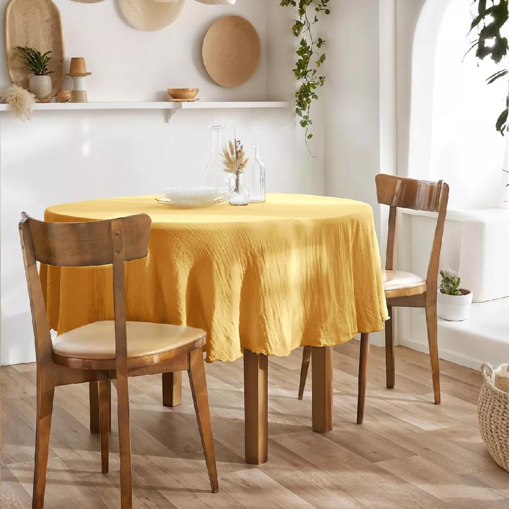 eminza Nappe ronde gaze de coton (180 cm) Gaïa Jaune safran