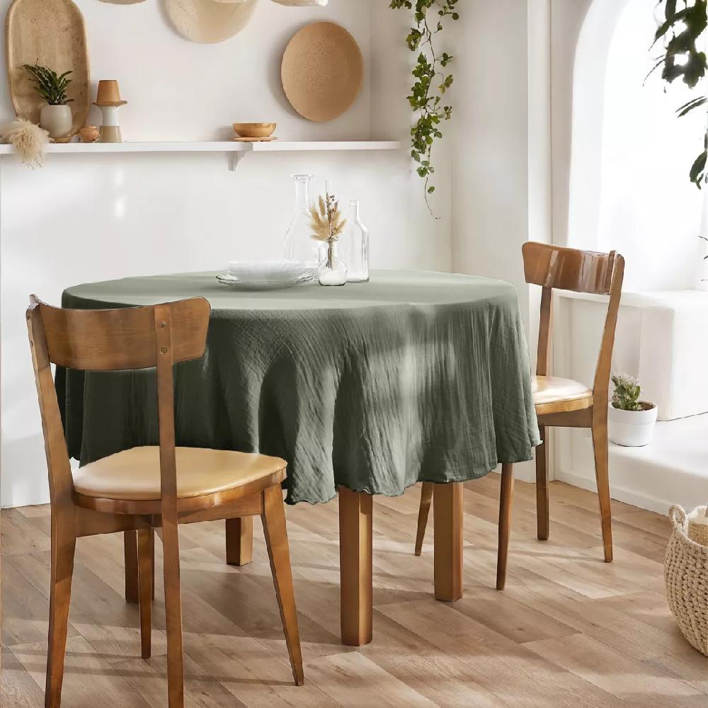 eminza Nappe ronde gaze de coton (180 cm) Gaïa Vert romarin