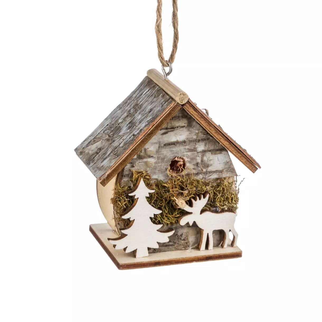 eminza Nichoir de Noël à suspendre (H6 5 cm) Sapin renne Naturel