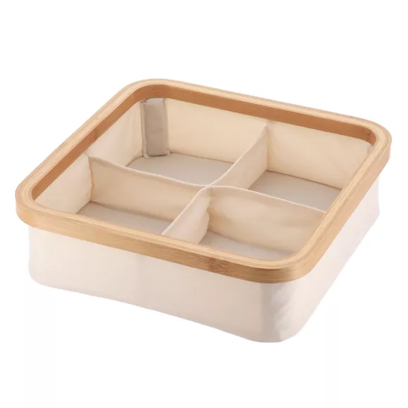 Eminza Organisateur Carré Pliable 4 Compartiments (L30 X H10 Cm) Purebamboo Ecru