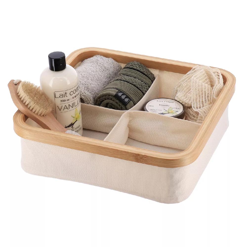 eminza Organisateur carré pliable 4 compartiments (L30 x H10 cm) Purebamboo Ecru