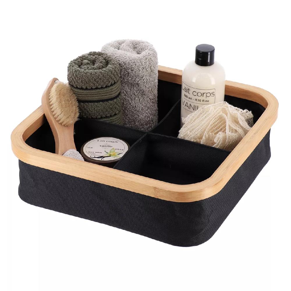 eminza Organisateur carré pliable 4 compartiments (L30 x H10 cm) Purebamboo Noir