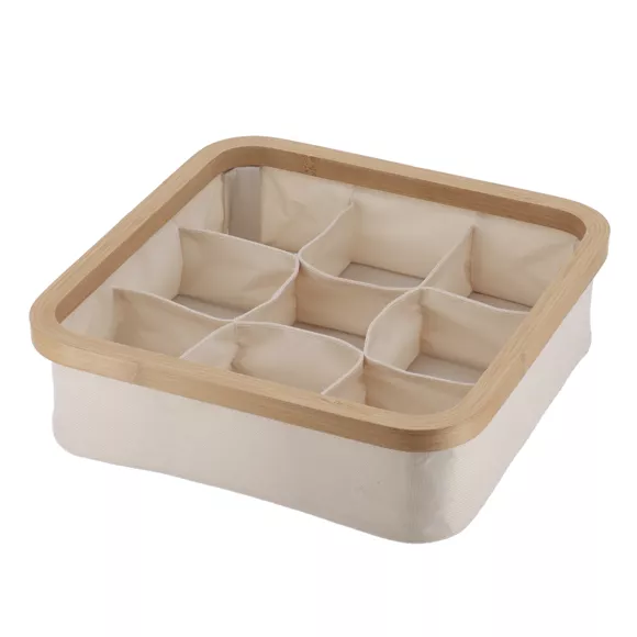 Eminza Organisateur Carré Pliable 9 Compartiments (L30 X H10 Cm) Purebamboo Ecru
