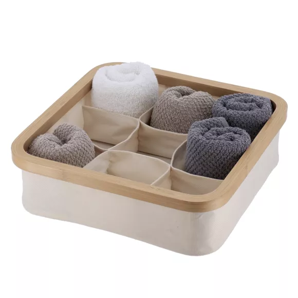 Eminza Organisateur Carré Pliable 9 Compartiments (L30 X H10 Cm) Purebamboo Ecru