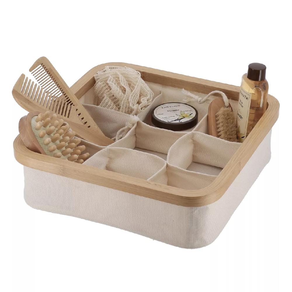 eminza Organisateur carré pliable 9 compartiments (L30 x H10 cm) Purebamboo Ecru
