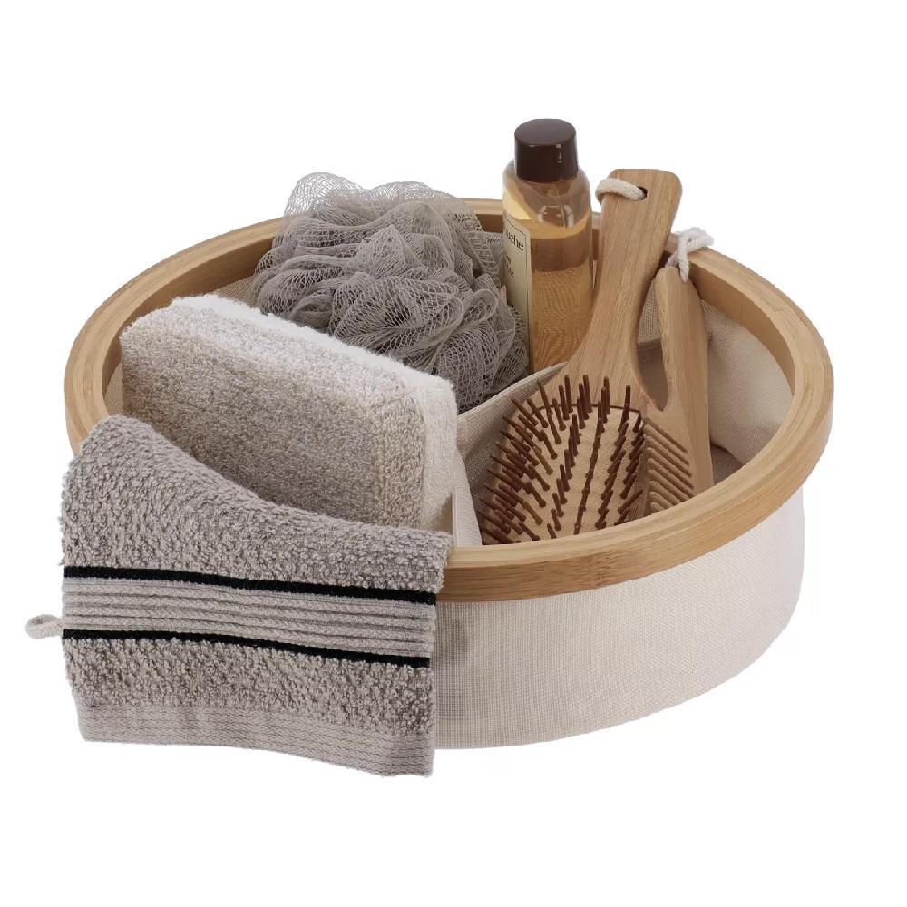 eminza Organisateur rond pliable 3 compartiments (D30 x H10 cm) Purebamboo Ecru