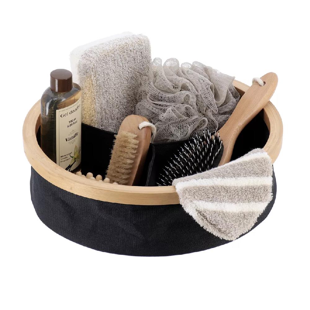 eminza Organisateur rond pliable 3 compartiments (D30 x H10 cm) Purebamboo Noir