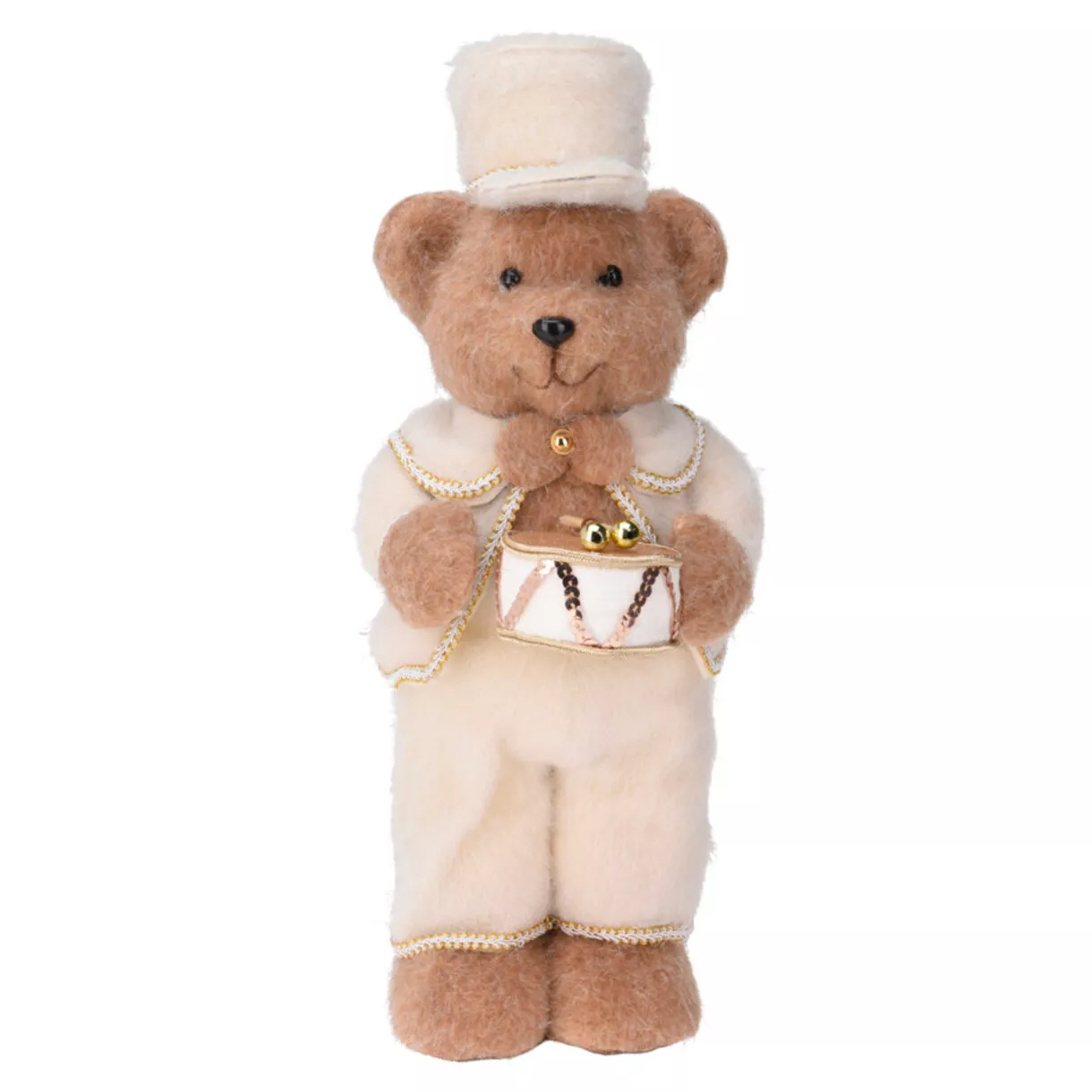 eminza Ours de Noël déco (H41 cm) Petit tambour debout Crème
