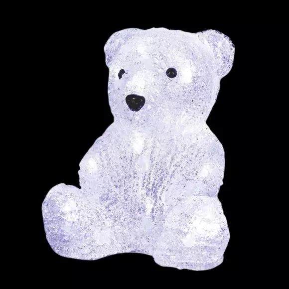 Eminza Ours Lumineux à Piles 16 LED (H20 Cm) Paulo Blanc Froid