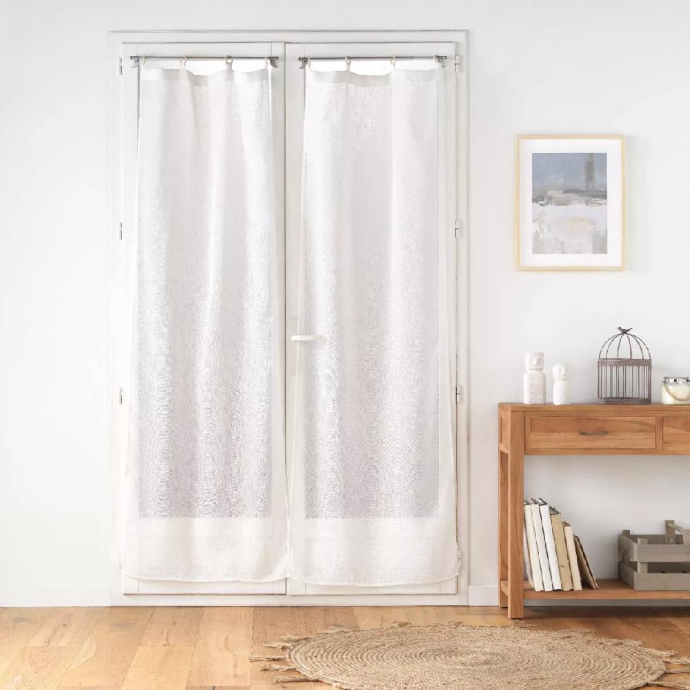 eminza Paire de voilages tissés œillets bois (70 x 200 cm) Minalisa Blanc