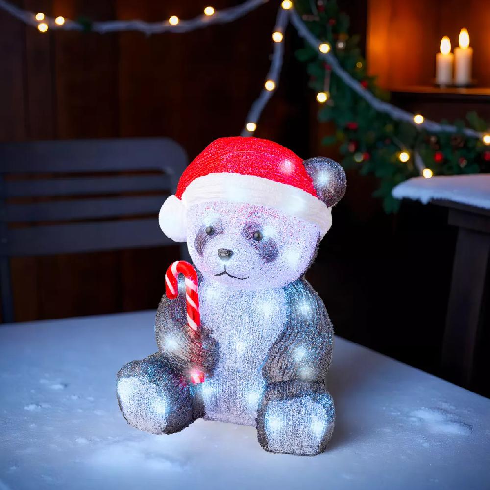 eminza Panda lumineux 50 LED (H36 cm) Charlie Blanc froid