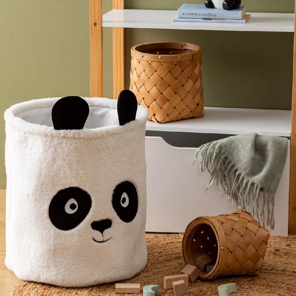 eminza Panier à jouets enfant (35x 40 cm) Panda Blanc