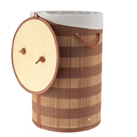 Eminza Panier à Linge Rond Et Pliable (H55 Cm) Bambou Marron Et Beige