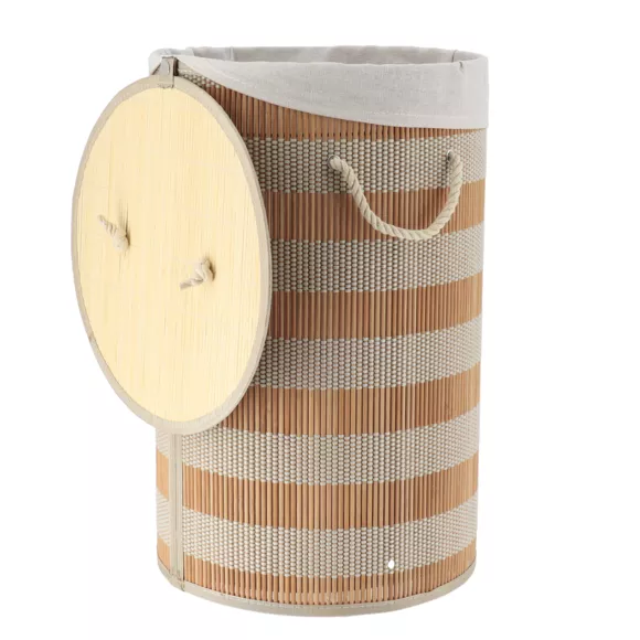 Eminza Panier à Linge Rond Et Pliable (H55 Cm) Bambou Naturel Et Beige