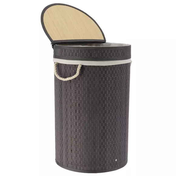 Eminza Panier à Linge Rond Et Pliable (H55 Cm) Damier Gris