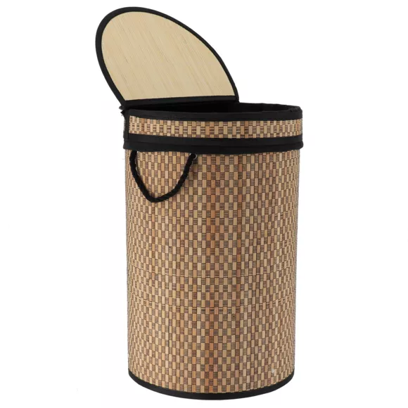 Eminza Panier à Linge Rond Et Pliable (H55 Cm) Damier Noir Et Naturel