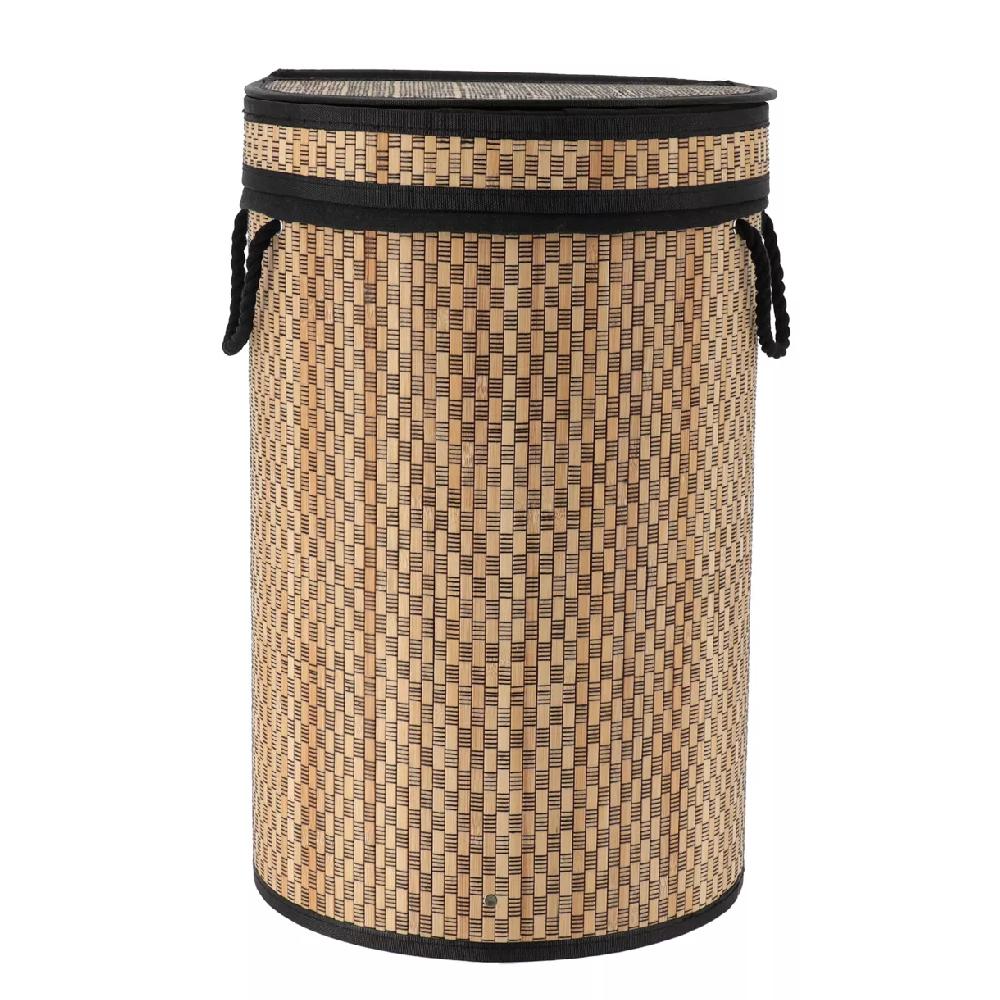eminza Panier à linge rond et pliable (H55 cm) Damier Noir et naturel