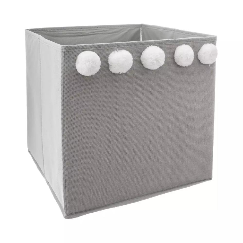 eminza Panier de rangement enfant (29 x 29 cm) 5 Pompons Gris
