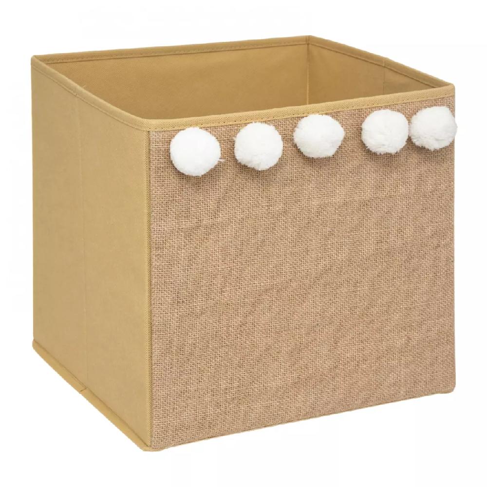 eminza Panier de rangement enfant jute (29 x 29 cm) 5 Pompons Marron