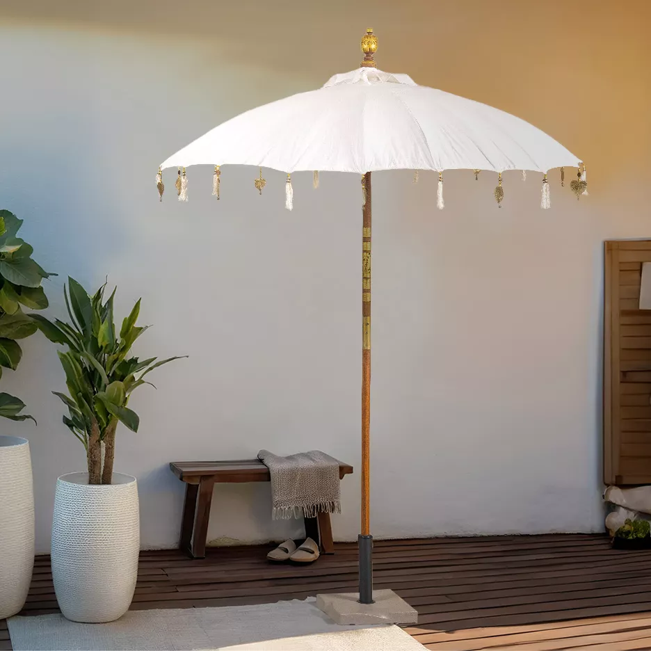 eminza Parasol de jardin rond avec ornements (D2 m) Cuzco Blanc cassé