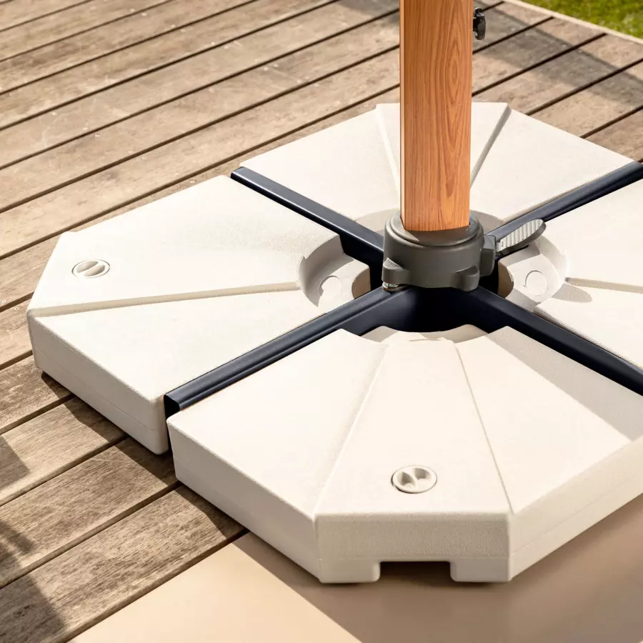 Eminza Parasol Déporté Rectangulaire Aluminium (4 X 3 M) Yucatan Effet Bois Et Blanc