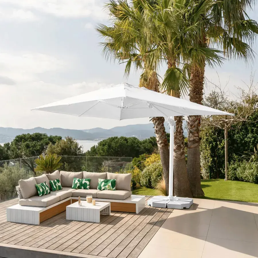 Eminza Parasol Déporté Rectangulaire Aluminium (4 X 3 M) Yucatan Blanc