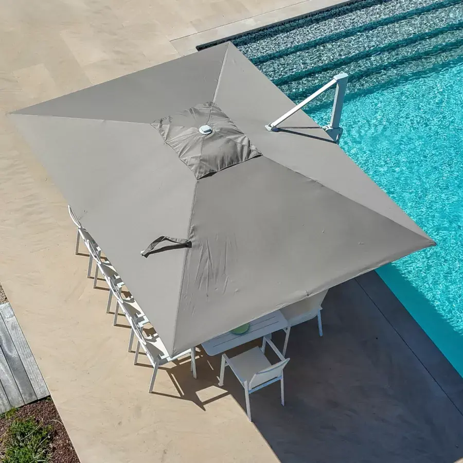 Eminza Parasol Déporté Rectangulaire Aluminium (4 X 3 M) Yucatan Blanc Et Taupe