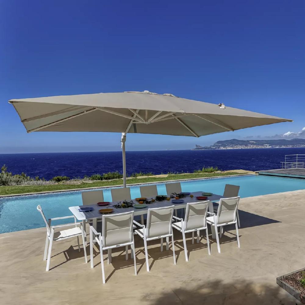 eminza Parasol déporté rectangulaire aluminium (4 x 3 m) Yucatan Blanc et taupe