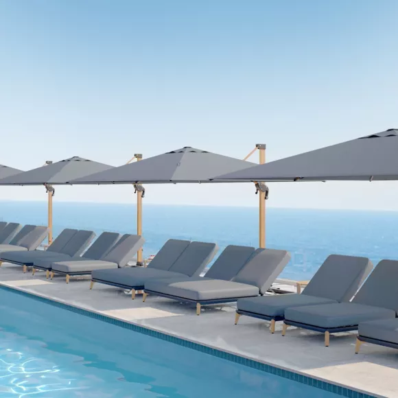 Eminza Parasol Déporté Rectangulaire Aluminium (4 X 3 M) Yucatan Effet Bois Et Gris Anthracite