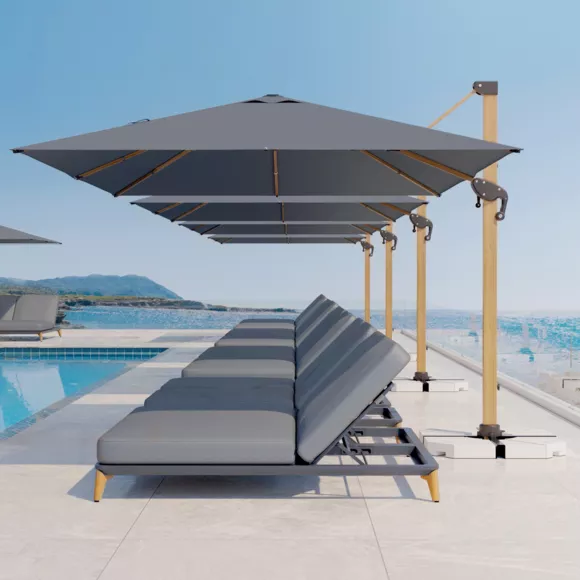 Eminza Parasol Déporté Rectangulaire Aluminium (4 X 3 M) Yucatan Effet Bois Et Gris Anthracite