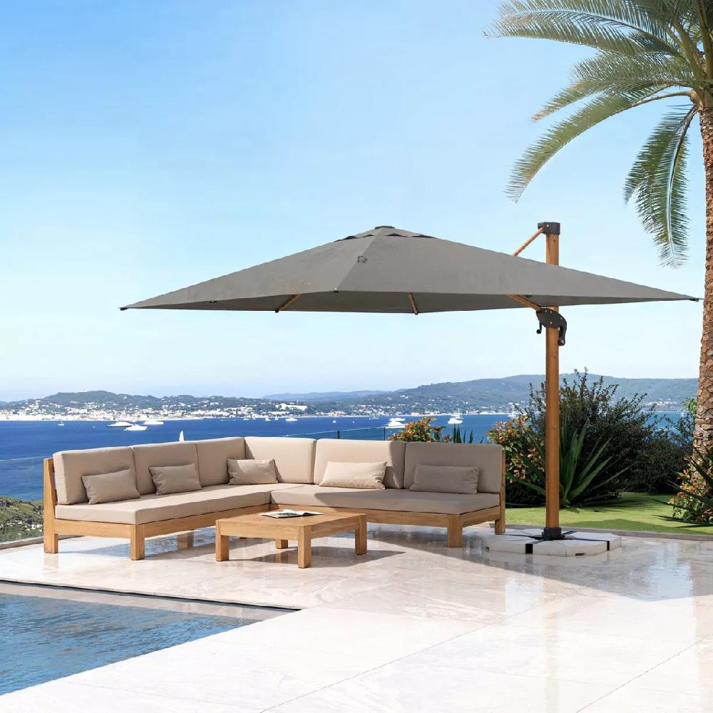 eminza Parasol déporté rectangulaire aluminium (4 x 3 m) Yucatan effet Bois et gris anthracite