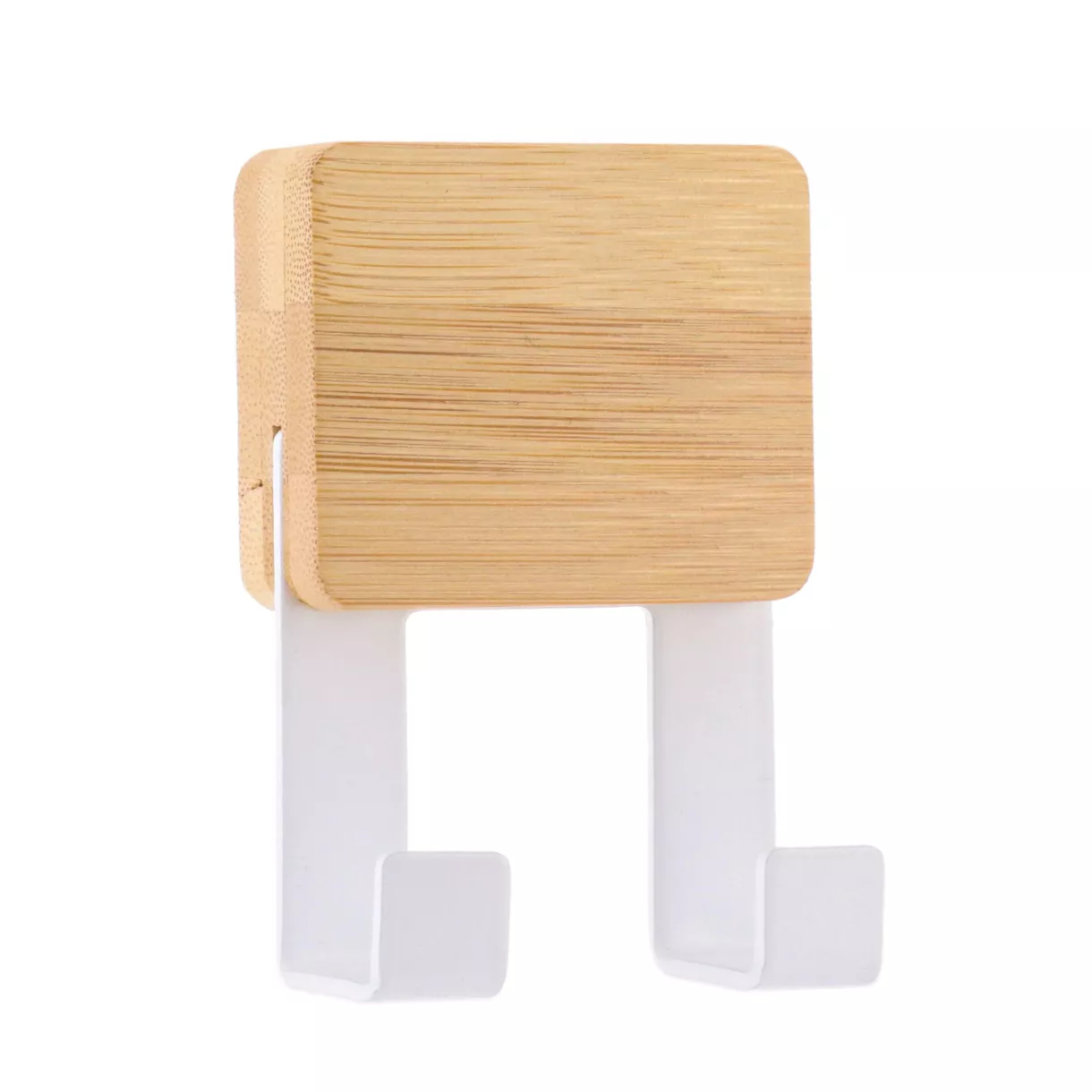 eminza Patère adhésive carrée Crochet double 3M Bambou Blanc