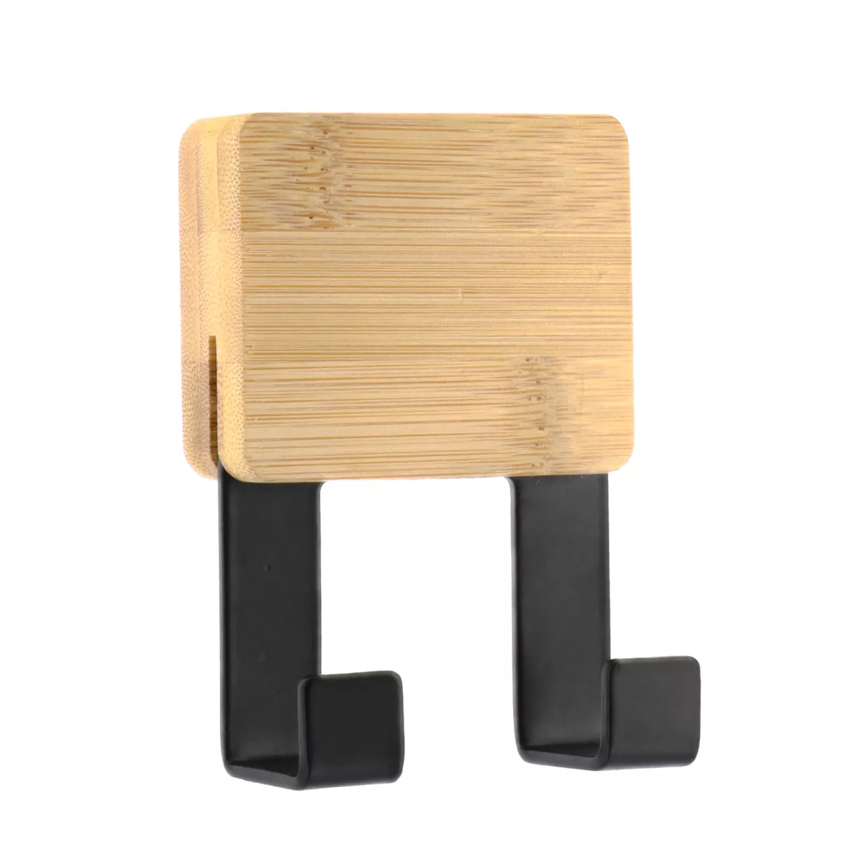 eminza Patère adhésive carrée Crochet double 3M Bambou Noir