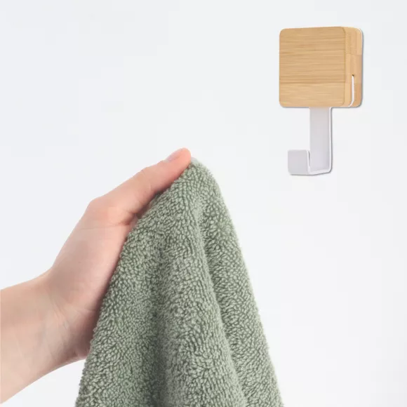 Eminza Patère Adhésive Carrée Crochet Simple 3M Bambou Blanc