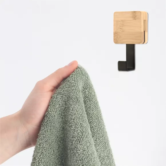 Eminza Patère Adhésive Carrée Crochet Simple 3M Bambou Noir