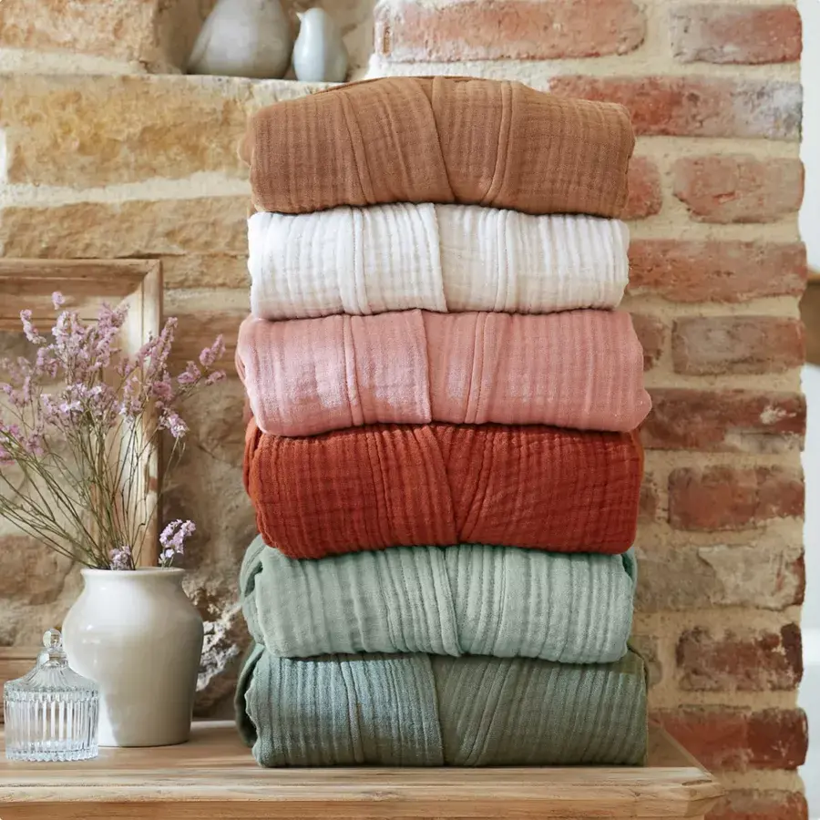 Eminza Peignoir De Bain Gaze De Coton L/XL Gaïa Rose Pêche