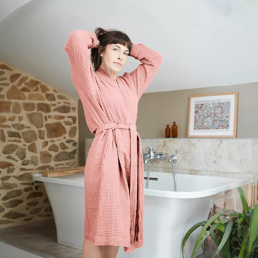 eminza Peignoir de bain gaze de coton L/XL Gaïa Rose pêche
