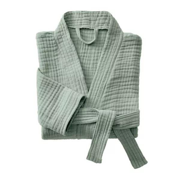 Eminza Peignoir De Bain Gaze De Coton S/M Gaïa Vert Eucalyptus