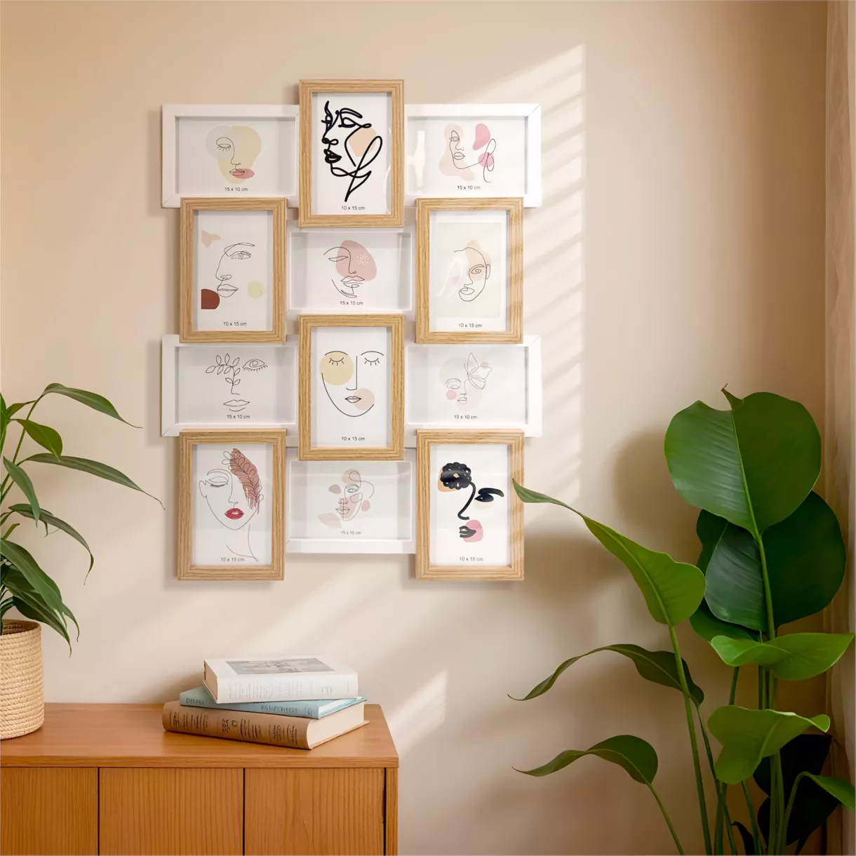 eminza Pêle-mêle mural 12 photos bois (H59 cm) Zola Beige