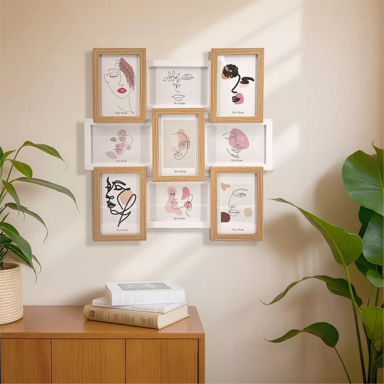 eminza Pêle-mêle mural 9 photos bois (H45 cm) Zola Beige