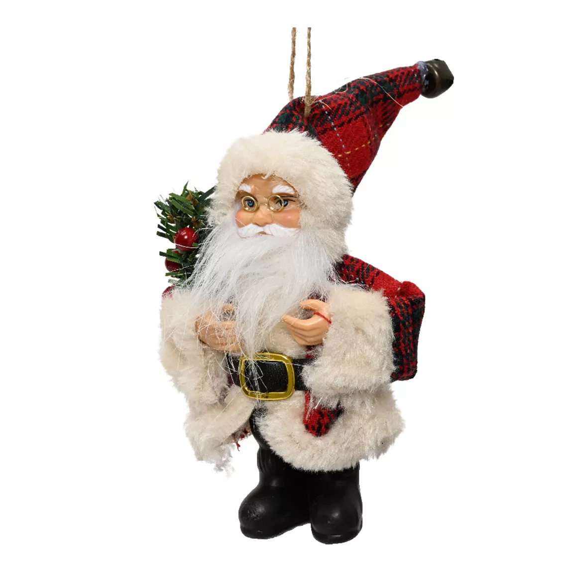 eminza Père Noël à suspendre (H13 cm) Tradition tartan Écossais