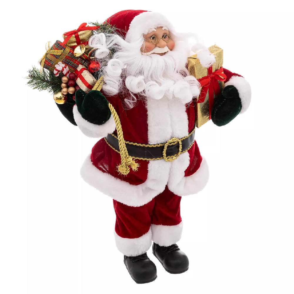 eminza Père Noël déco Traditionnel velours (H45 cm) Félix et cadeaux