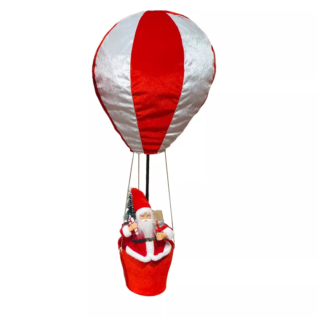 eminza Père Noël en Montgolfière (H97 cm) À l'aventure Blanc et rouge