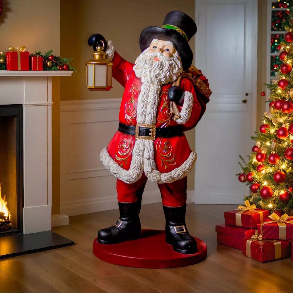 eminza Père Noël Géant sur piles (H166 cm) Klaus et sa lanterne illuminée