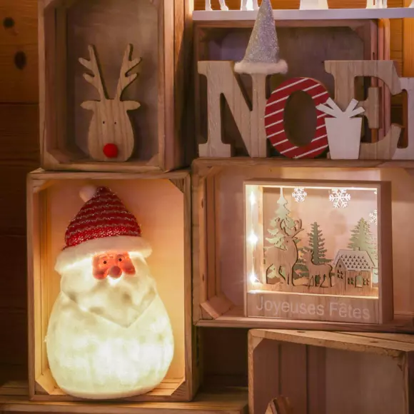Eminza Père Noël Lumineux à Piles 4 LED (H31 Cm) Ennry Blanc Chaud