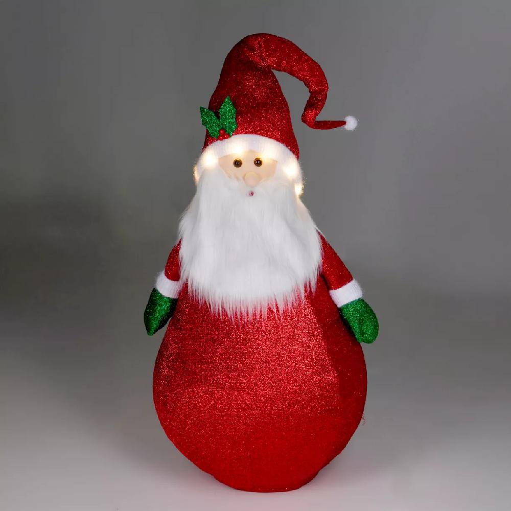 eminza Père Noël lumineux à piles (H120 cm) Pliable Rouge pailleté