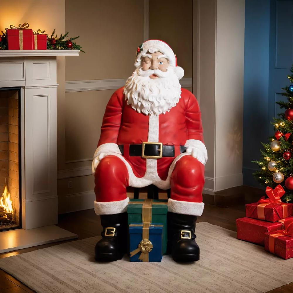 eminza Père Noël traditionnel Géant (H137 cm) Klaus assis et les cadeaux